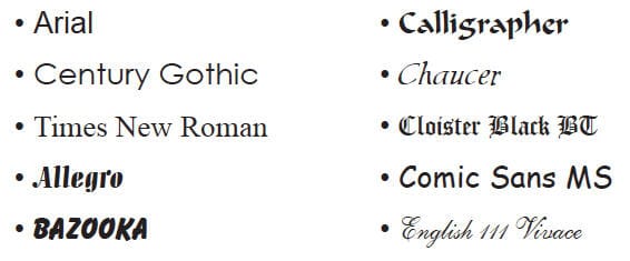 PVC Card fonts